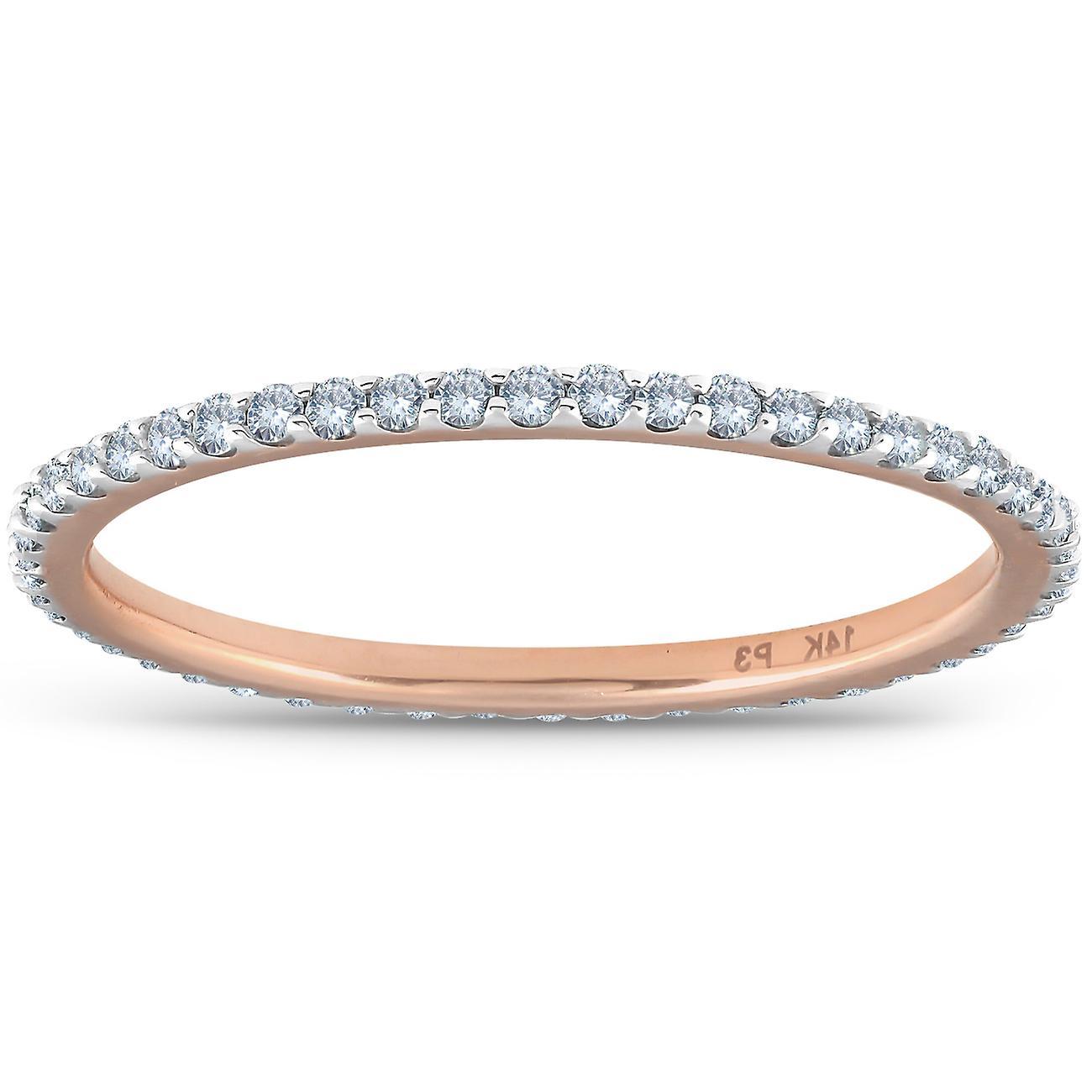 Pompeii3 3/8ct Diamond Eternity Ring 14k Rose Gold Womens Stackable Wedding Band 7.5