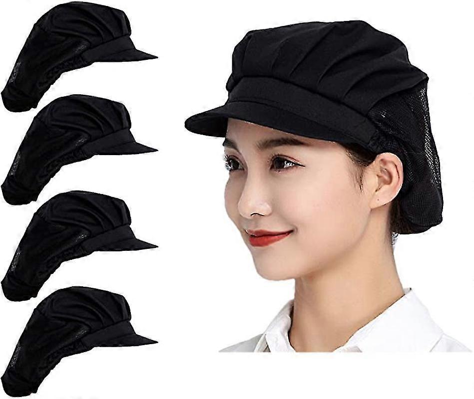 Lycxames 4pcs Chef Hats - Kitchen Cooking Hair Nets Food Service Caps For Adults Black