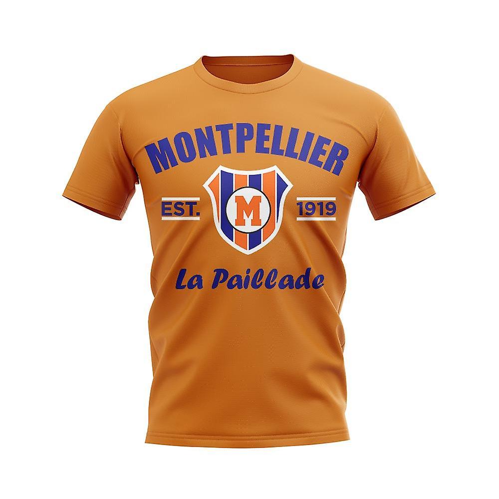 UKSoccerShop Montpellier Established Football T-Shirt (Orange) Womens M (Size 12 - 34 inch Chest)