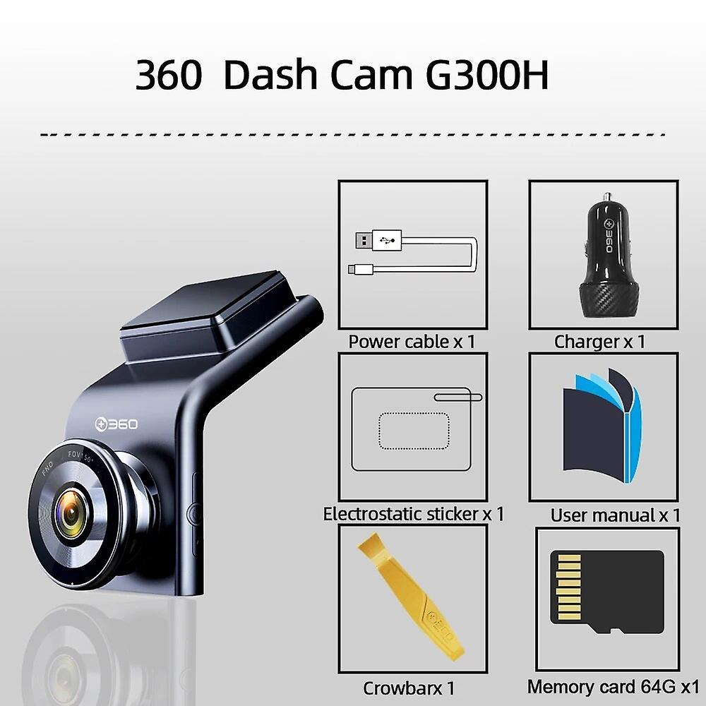 Jelivey 360 Dash Cam G300h Car Dvr 1296p Hd Night Vision Wifi App Built-in Gps Camera 160 Fov Video Recorder 24h Parking Monitior 360 G300H