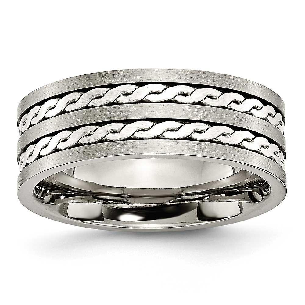 Chisel Titanium 925 Sterling Silver Brushed Engravable Inlay 8mm Satin and Polished Band Ring Jewelry for Women - Ring Size: 6 11.5