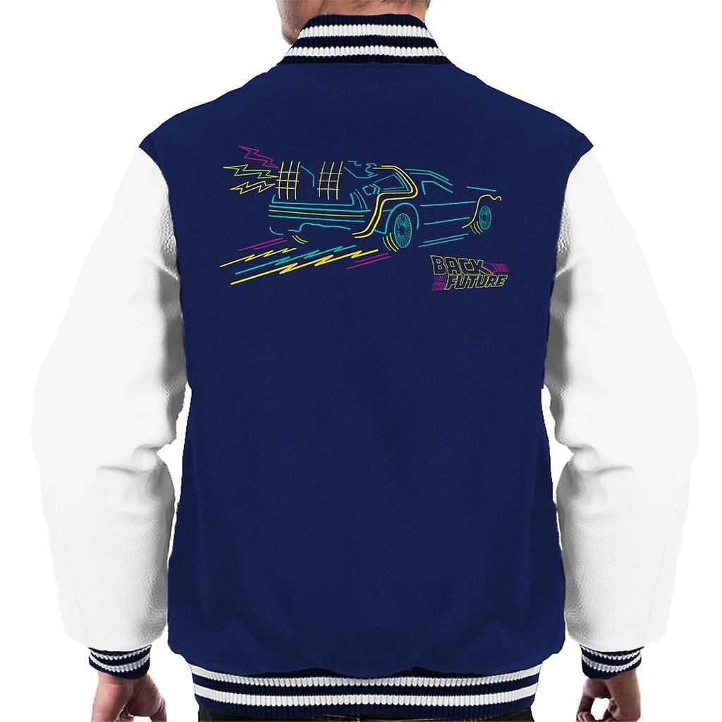 Back to the Future Delorean Neon Take Off Men's Varsity Jacket Navy/White X-Large