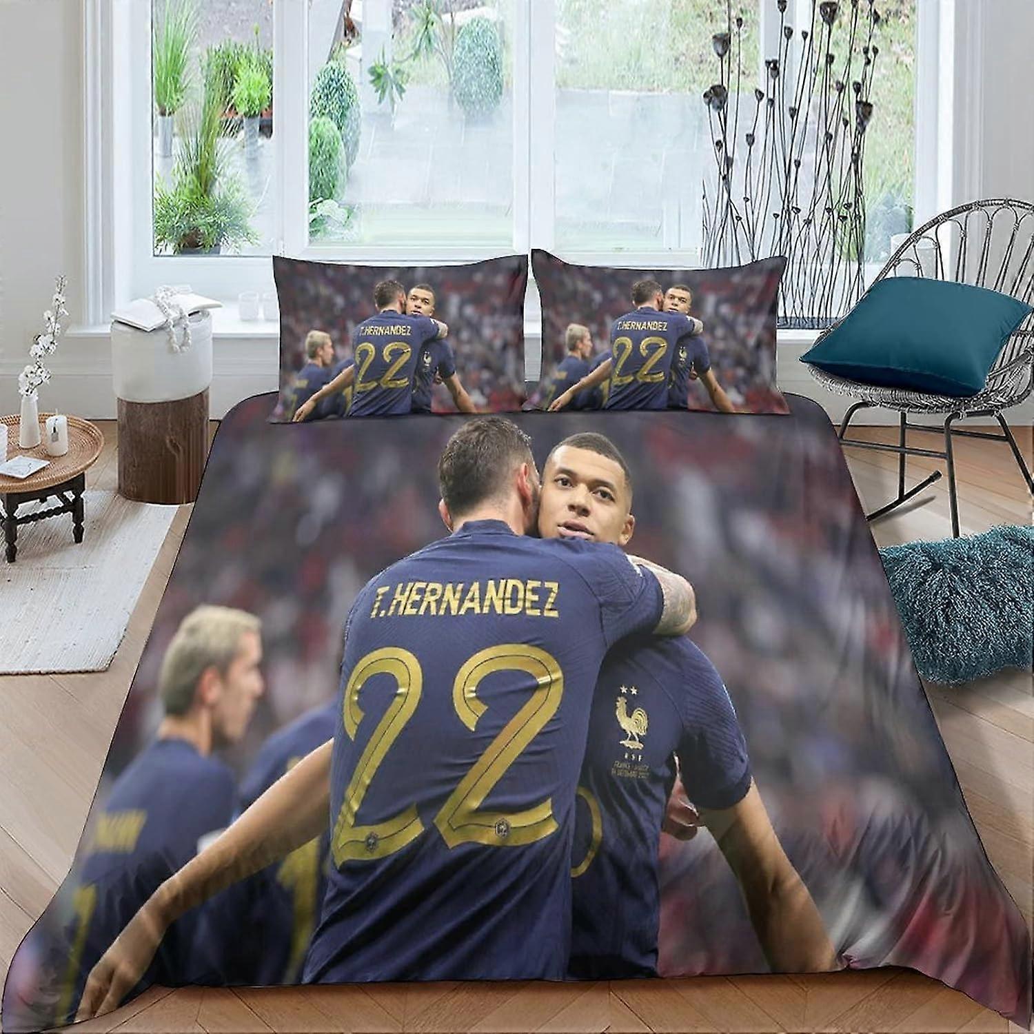 Kerota Kylian Mbapp Captain Bedding Set France Football Star Printed Duvet Cover with Matching Pillowcases - 100% Soft and Comfortable Microfiber D...