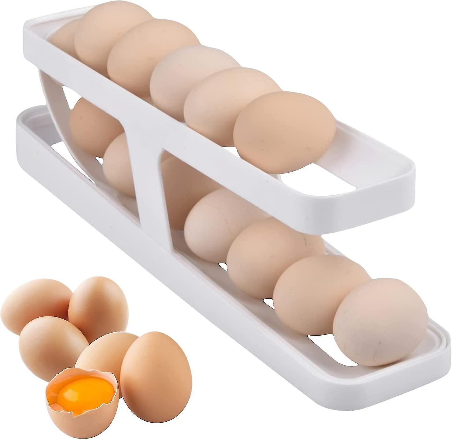 Tianzun Egg Holder For Refrigerator, Automatically Rolling Egg Storage Container, 2 Tier Rolling Egg Dispenser