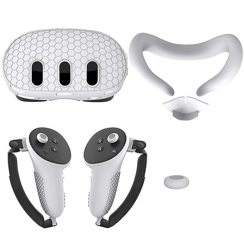 Frusde 4pcs Set Vr Accessories For Meta Quest 3, Silicone Vr Headset Cover, Controller Grips Cover, Silicone Vr Face Cover, Joystick Caps White