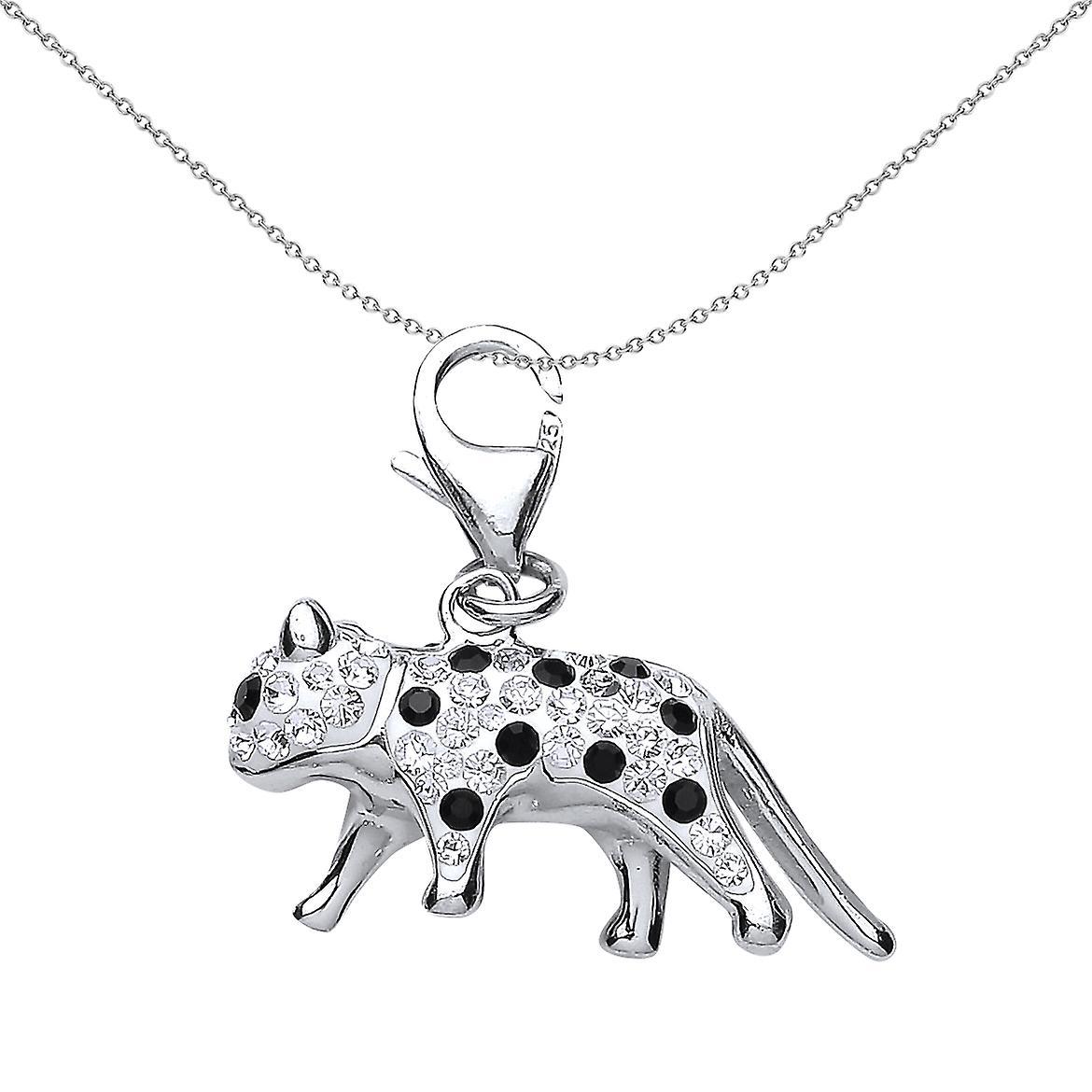 Sterling Silver  Black White Crystal Snow Leopard Link Charm - CM186