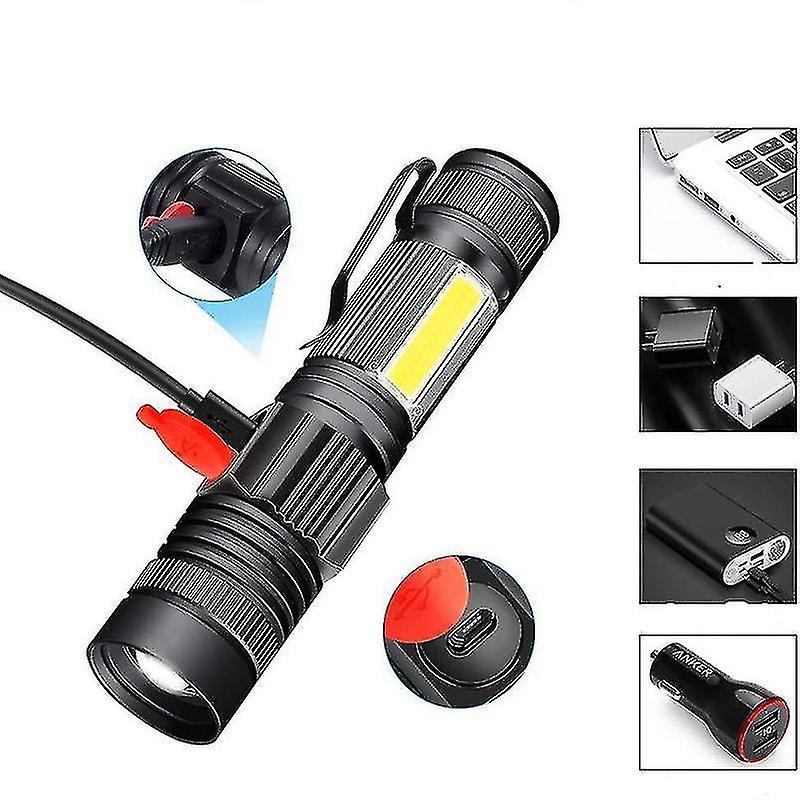 Tianzun Usb Rechargeable Flashlight (battery Included), Magnetic Led Flashlight, Super Bright Led Tactical Flashlight With Cob Sidelight, Waterproo...