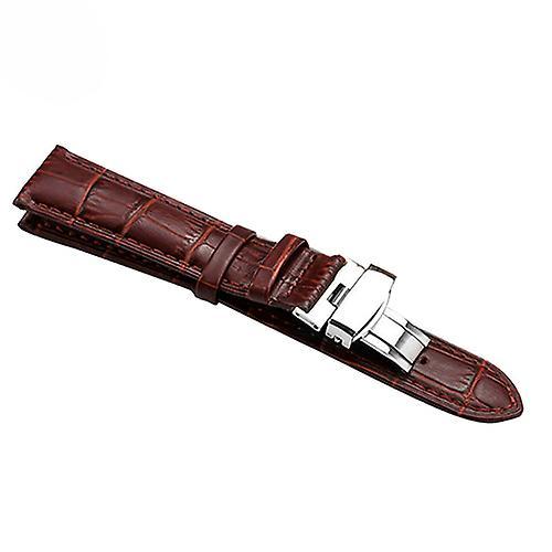 Hislaves Universal Faux Leather Watch Strap Band Fashion Business Foldable Clasp Wristband Silver/Brown&brown Stitch 16 mm