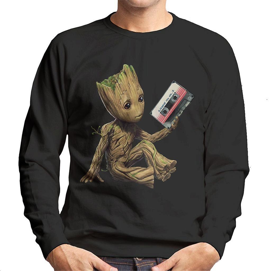 Marvel Guardians Of The Galaxy Vol 2 Groot Holding Awesome Mix Men's Sweatshirt Black XX-Large