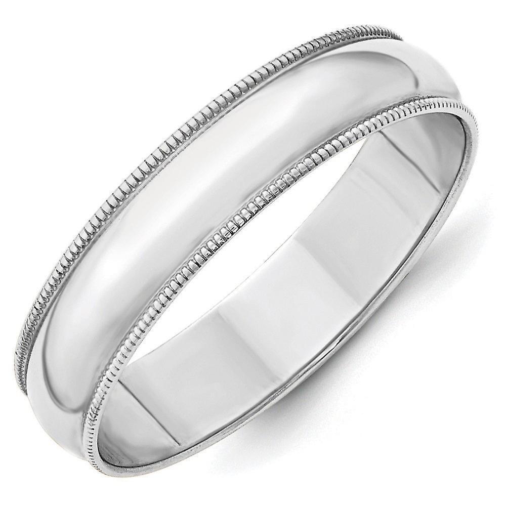 JewelryWeb 10k White Gold Solid Polished Engravable Lightweight 5mm Ltw Milgrain Half Round Band Ring Jewelry Gifts for Women - Rin 6