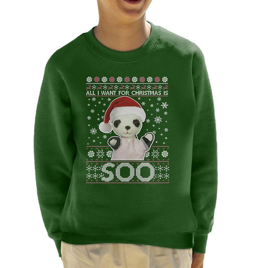 Sooty Christmas Festive Hat All I Want For Christmas Is Soo Kid's Sweatshirt Bottle Green X-Small (3-4 yrs)