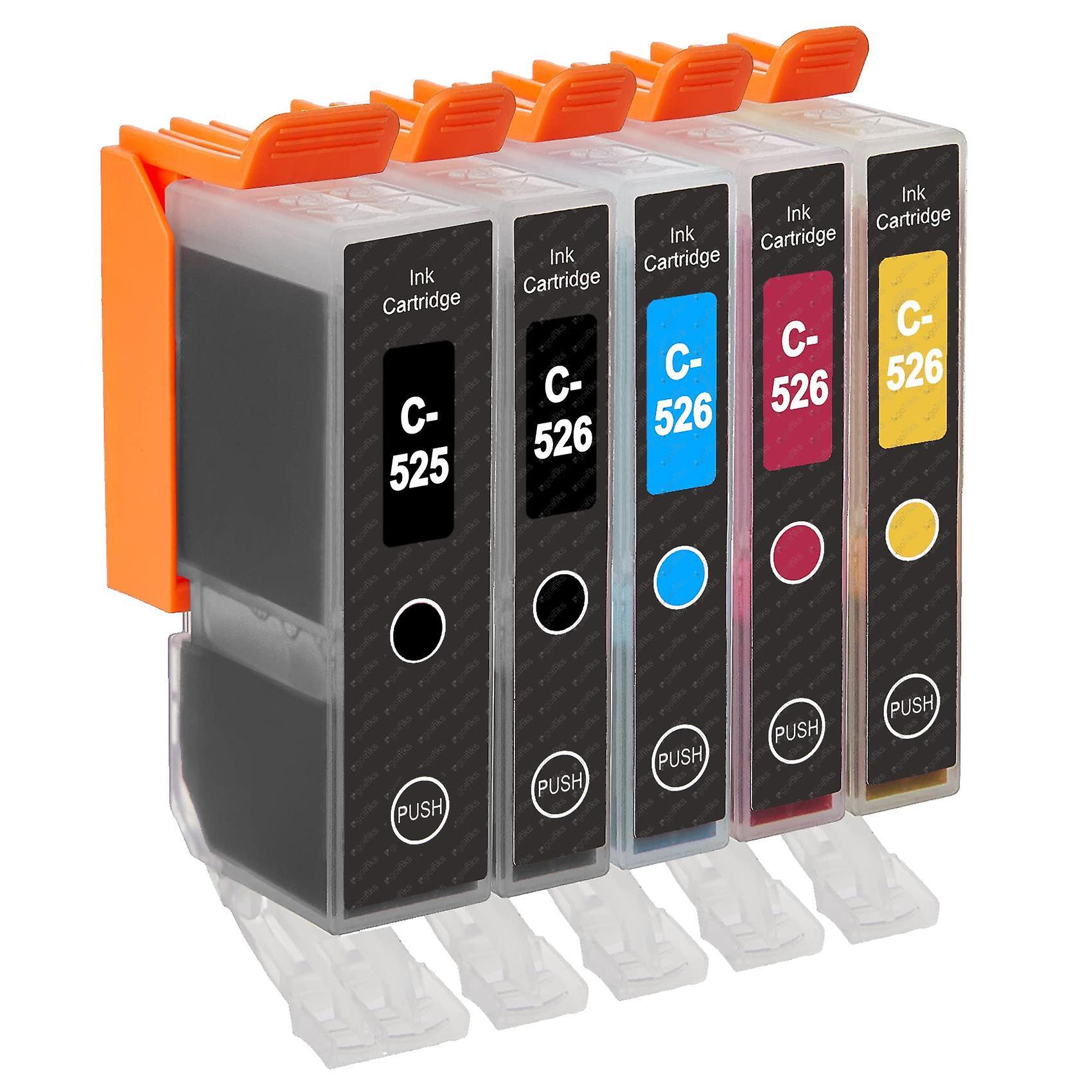 1 Set of 5 Ink Cartridges to replace Canon PGI-525 & CLI-526 Compatible/non-OEM from Go Inks (5 Inks) Black/Cyan/Magenta