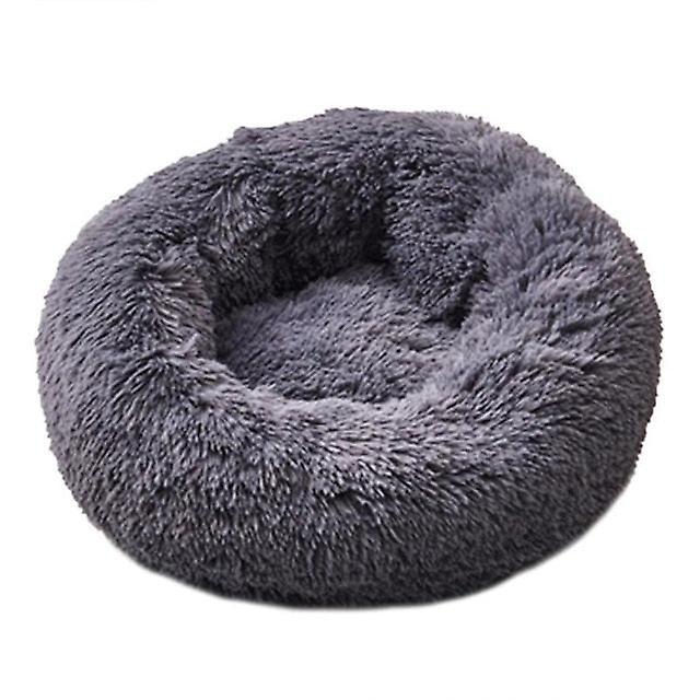 Slowmoose Washable Soft Winter Plush Round Shape Sleeping Bed / Cushion For Pets Black S 50CM