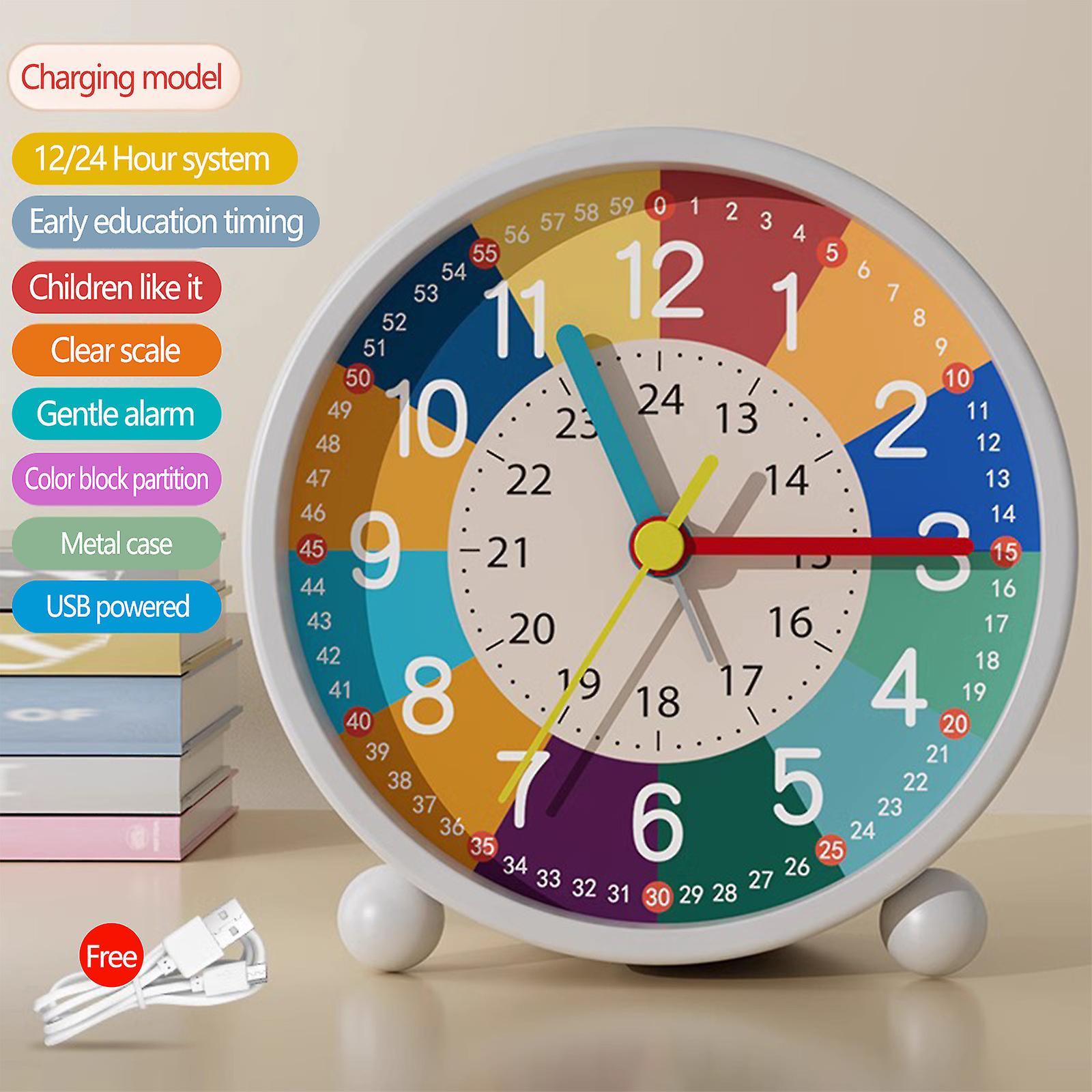 Flye Children's Alarm Clock, Analogue Alarm Clock, No Ticking, Learning Alarm Clock, Children's Quartz Alarm Clock A