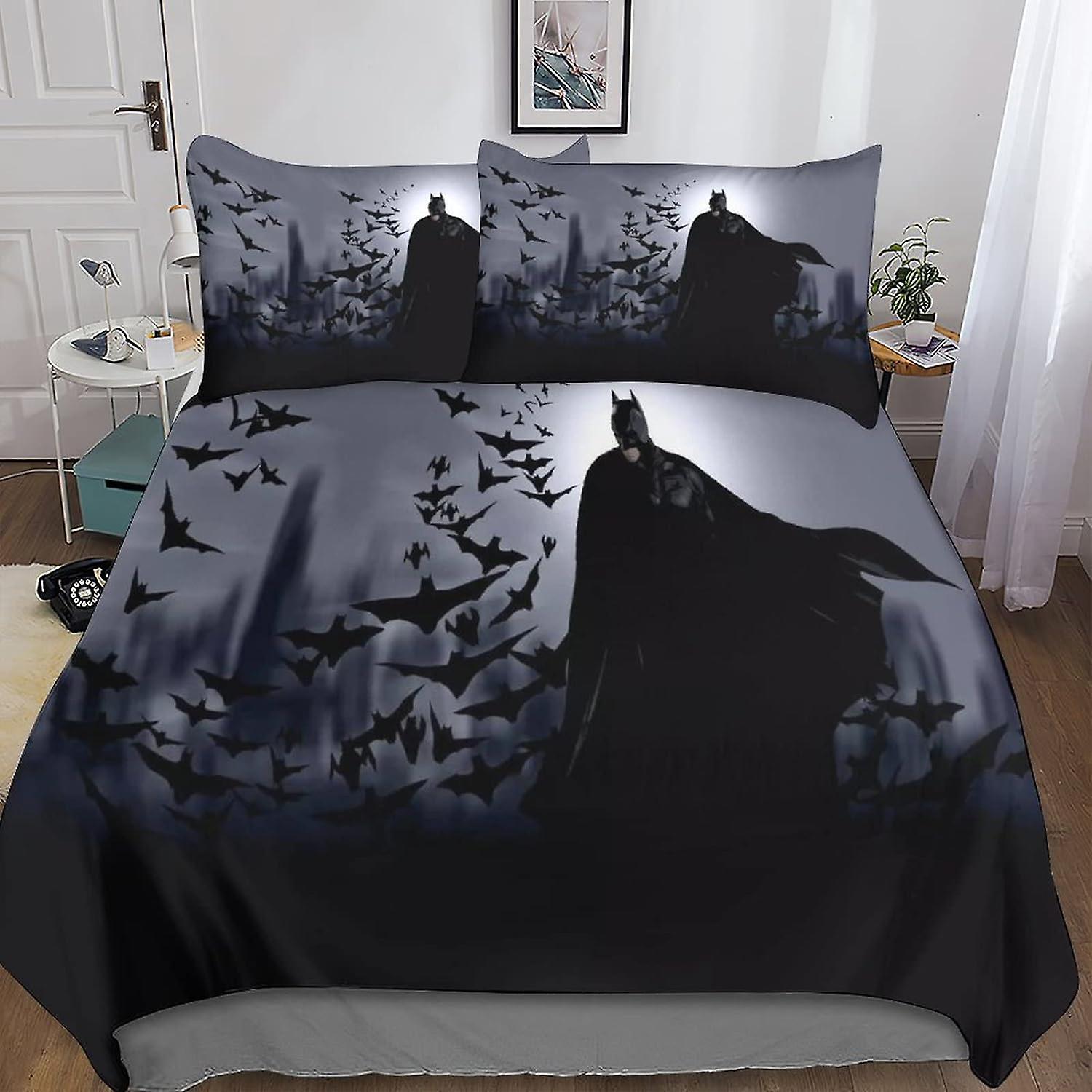 Kerota Batman Duvet Cover Parts Printing D Microfiber with Pillowcase Zipper Comforter Covers Bedding Set with King 135*200 CM King220x240cm