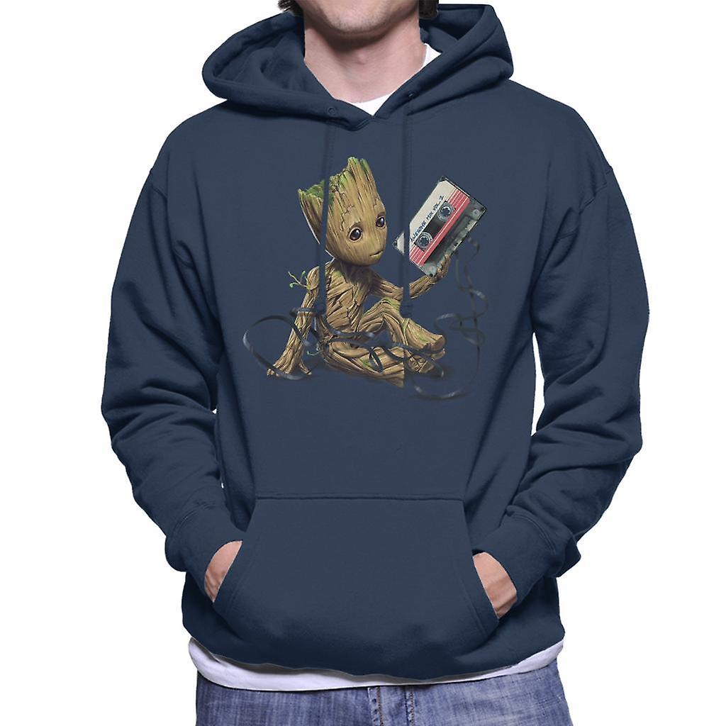 Marvel Guardians Of The Galaxy Vol 2 Cassette Tape Men's Hooded Sweatshirt Navy Blue Large