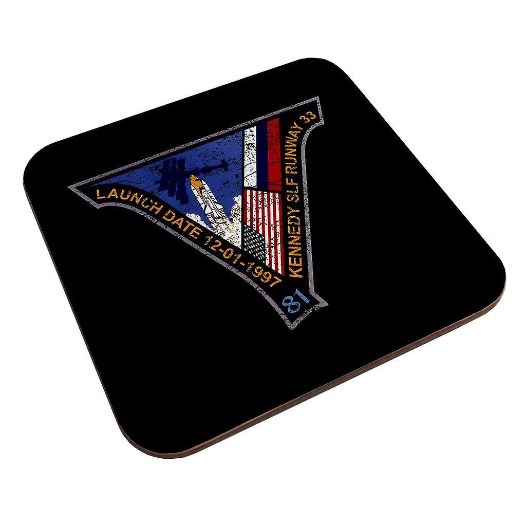 NASA STS 81 Atlantis Mission Badge Distressed Coaster Black 9 x 9 cm