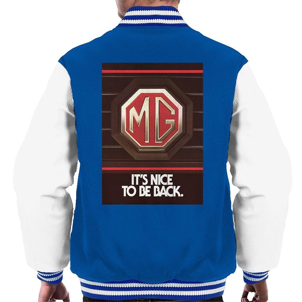 MG Its Nice To Be Back British Motor Heritage Men's Varsity Jacket Royal/White X-Large