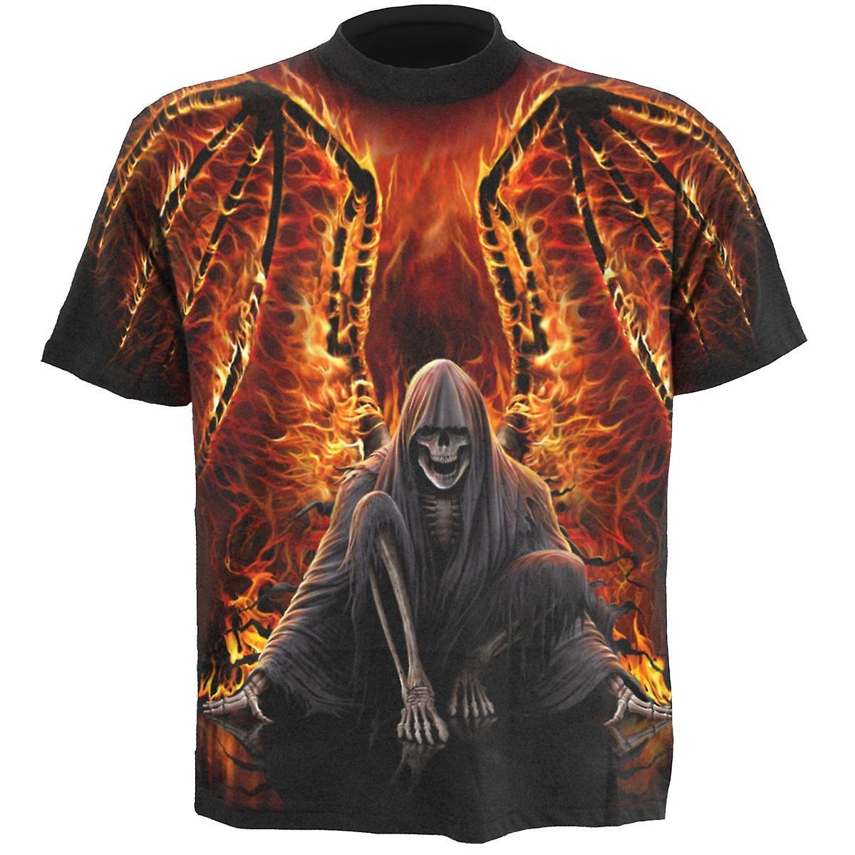 Spiral Direct Gothic FLAMING DEATH - Allover T-Shirt Black |AlloverPrint|Flames|Reaper Medium