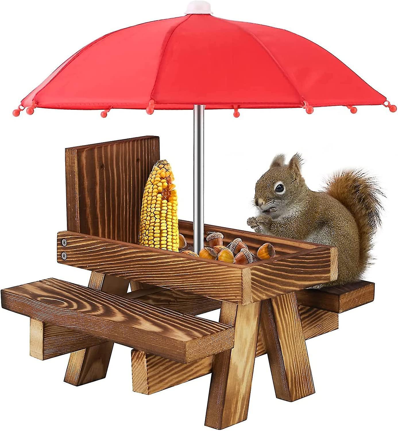 Set Sail Squirrel Feeder Weatherproof Squirrel Picnic Table Wooden Squirrel Feeding Table With Umbrella