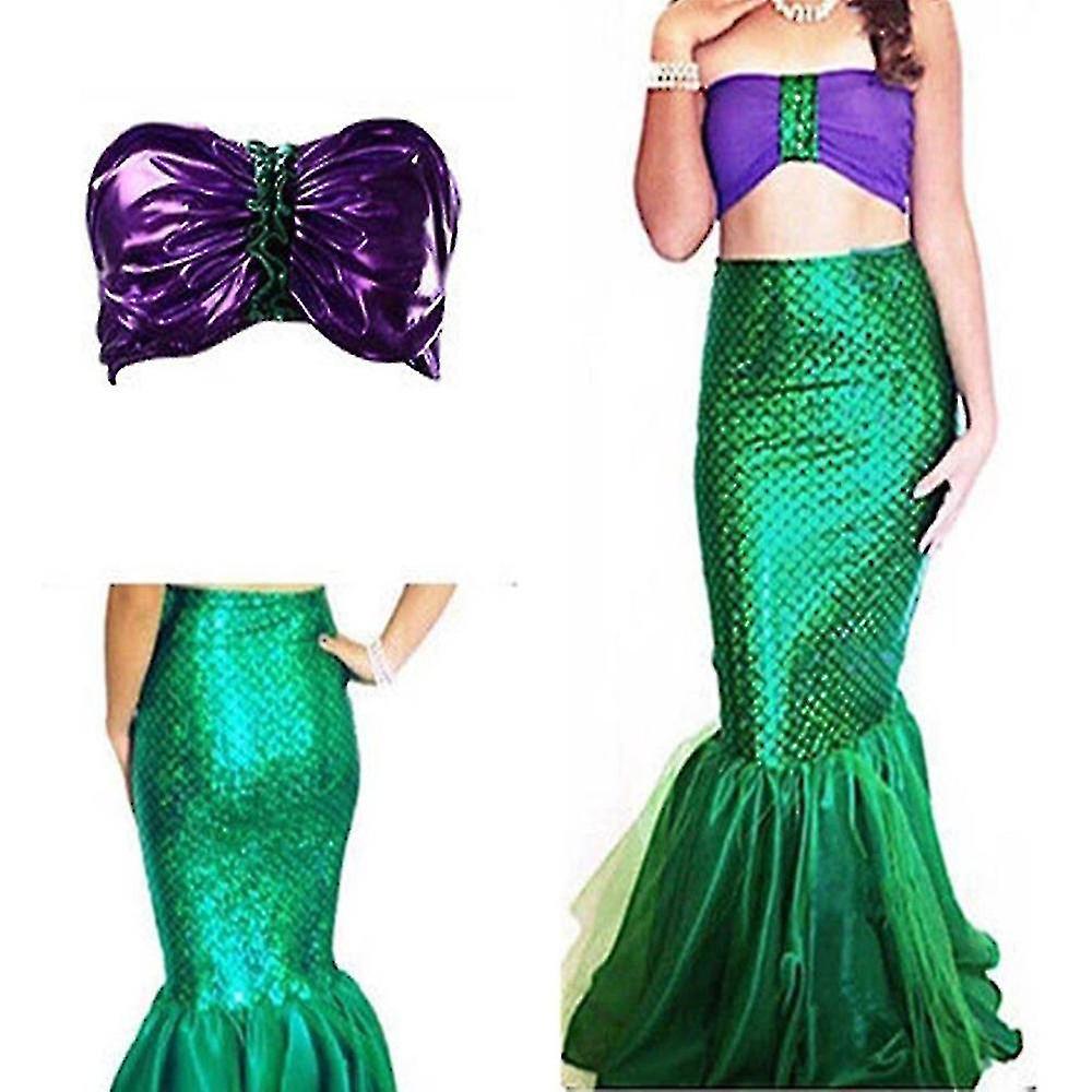 Aswei Women Mermaid Cosplay Party Costume Set Fishtail Skirt Dress Outfits Photography Costume Halloween Fancy Dress Up Set S