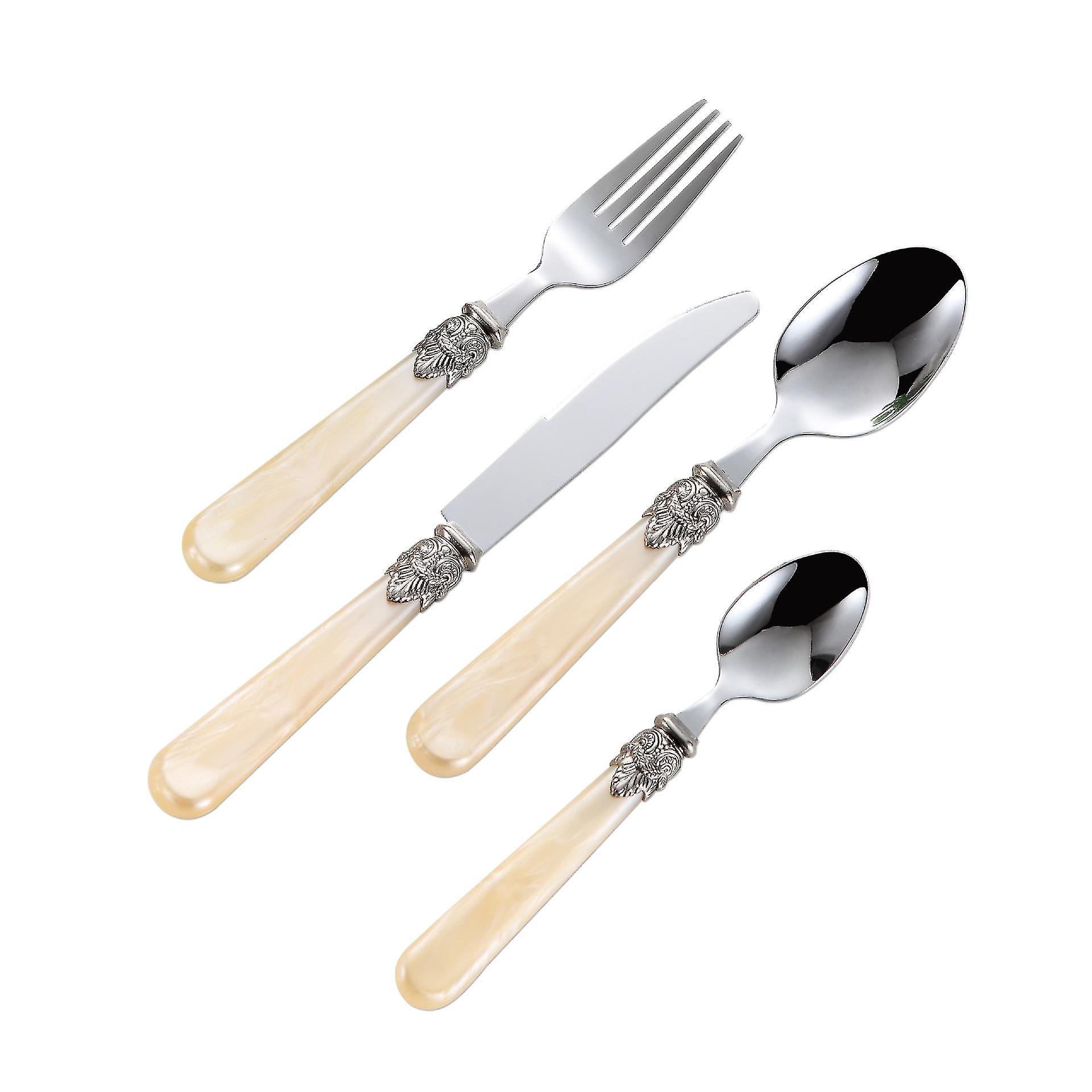 Ivory Cream Cutlery Set - 4PCS Stainless Steel with Detailed Handle