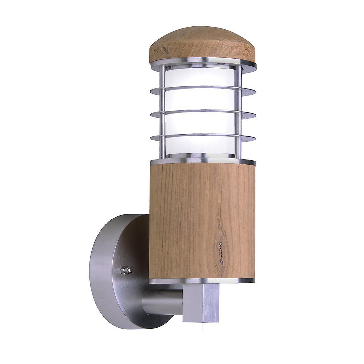 Poole 1 Light Outdoor Wall Light Stainless Steel Teak IP44 E27