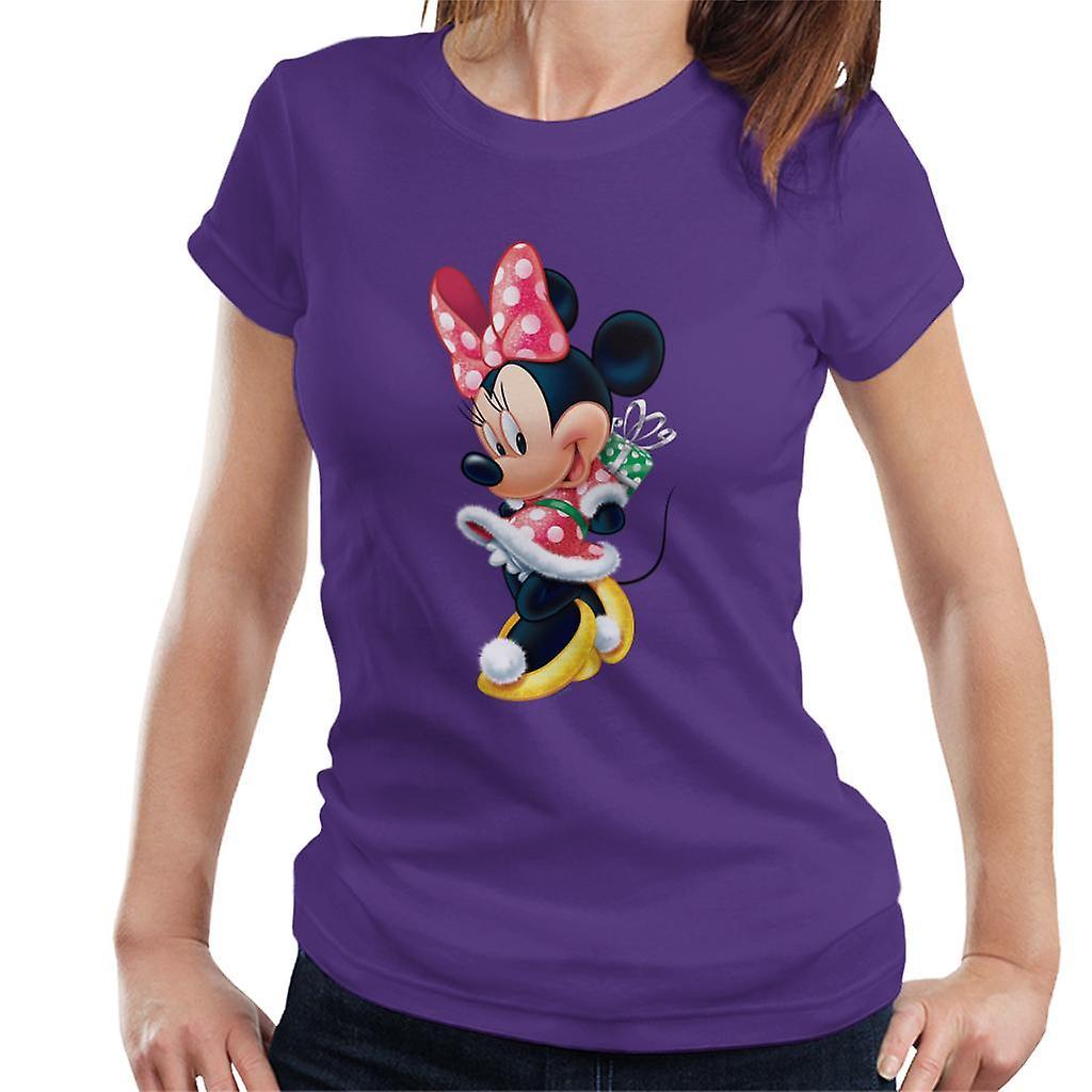 Disney Christmas Minnie Mouse Hiding Present Women's T-Shirt Purple XX-Large