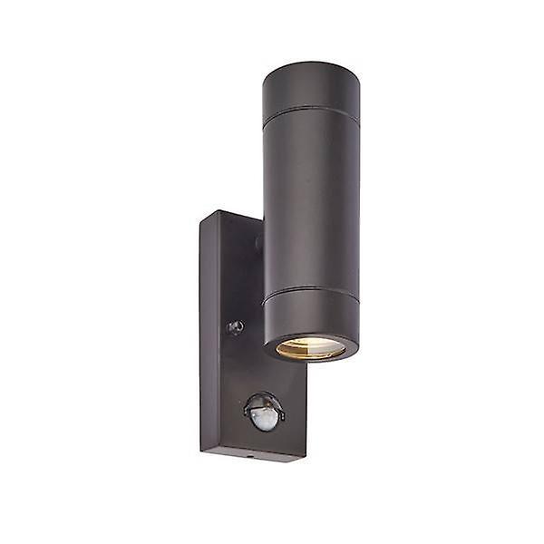 Saxby Lighting Palin 2 Light Outdoor PIR Up Down Wall Light Matt Black, Glass IP44, GU10