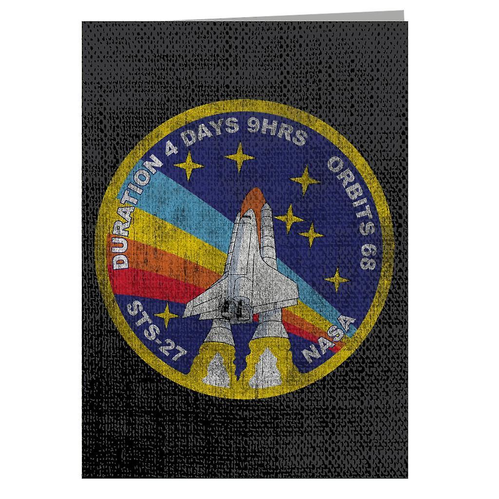 NASA STS 27 Atlantis Mission Badge Distressed Greeting Card Black 14.5 x 21cm