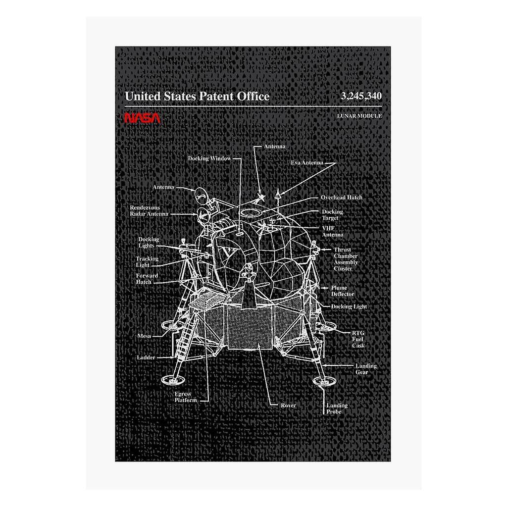 NASA Lunar Module Blueprint A4 Print Black 21cm x 29.7cm