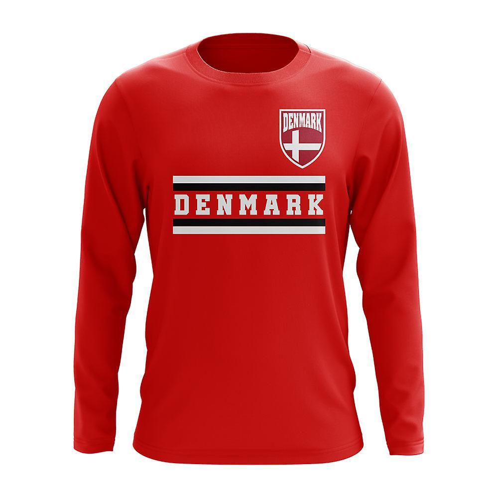 UKSoccerShop Denmark Core Football Country Long Sleeve T-Shirt (Red) Womens L (Size 14 - 36 inch Chest)