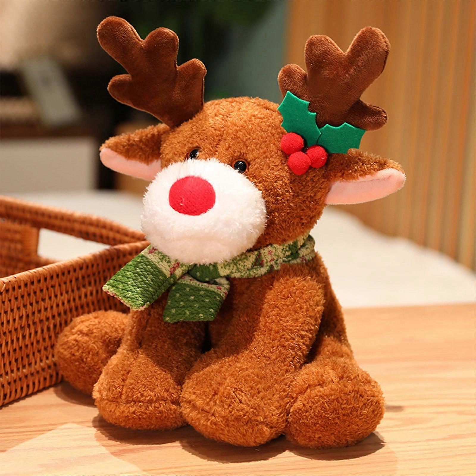 Flye 13 Inches Red Nosed Reindeer - Stuffed Plush Toy Soft Cuddly Christmas Decorations Christmas Gifts For Girls Kids (Brown)