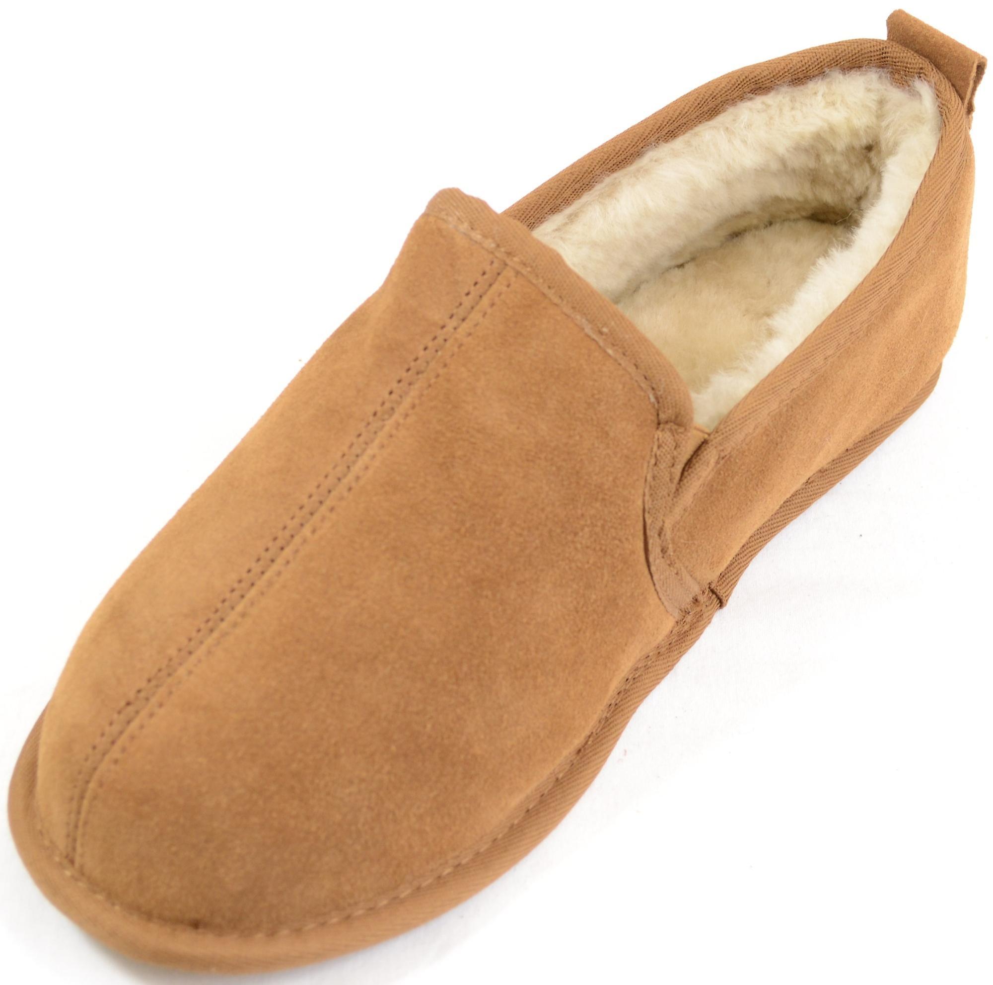 Snugrugs Mens Genuine Sheepskin Slipper with Suede Sole - Chestnut Chestnut Brown 13