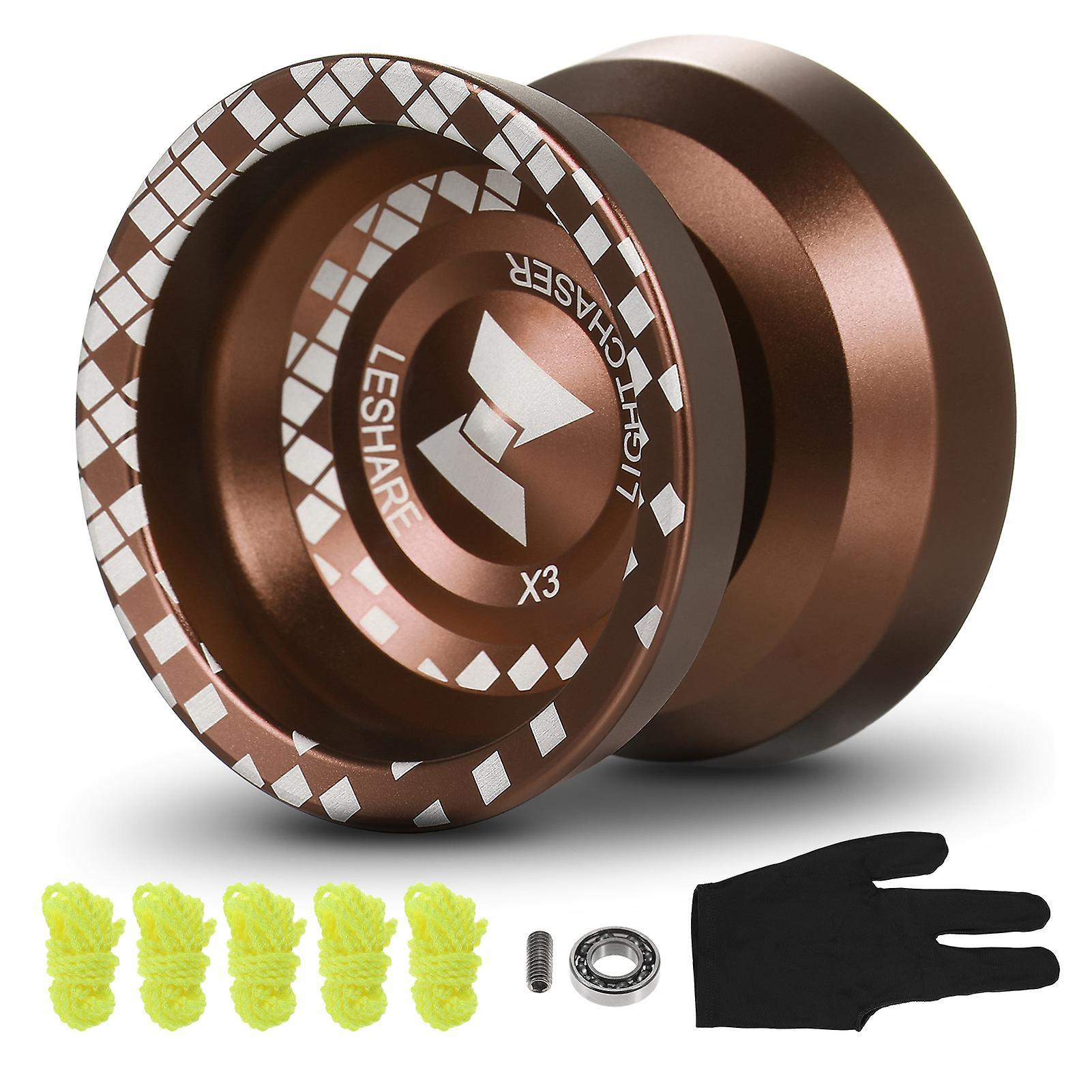 Leshare Professional Yoyo Ball Aluminum Alloy Responsive Yoyo With Unresponsive Bearing For Professionals Beginners Brown