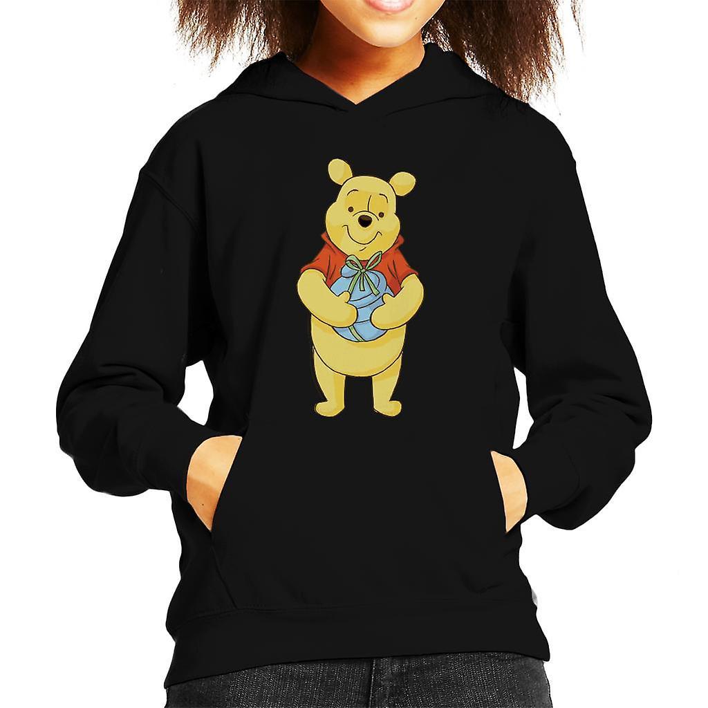 Disney Christmas Winnie The Pooh Holding Honey Pot Kid's Hooded Sweatshirt Black X-Small (3-4 yrs)