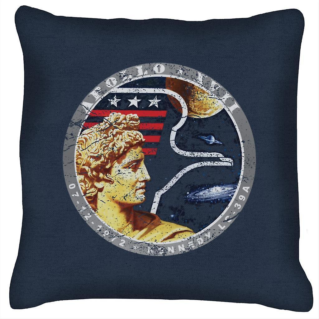 NASA Apollo 17 Mission Badge Distressed Cushion Navy Blue 40 x 40cm