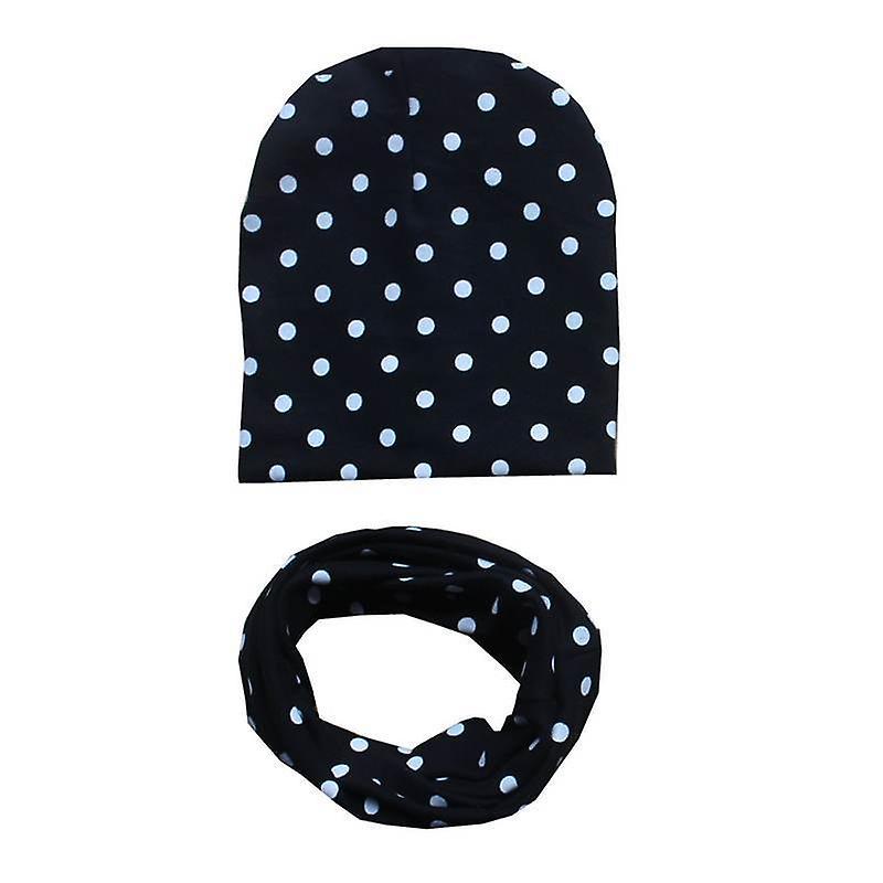 Slowmoose Winter Spring Baby Hat Scarf Set- Cotton Baby Cap Star Print Kids Hats, Newborn dot black