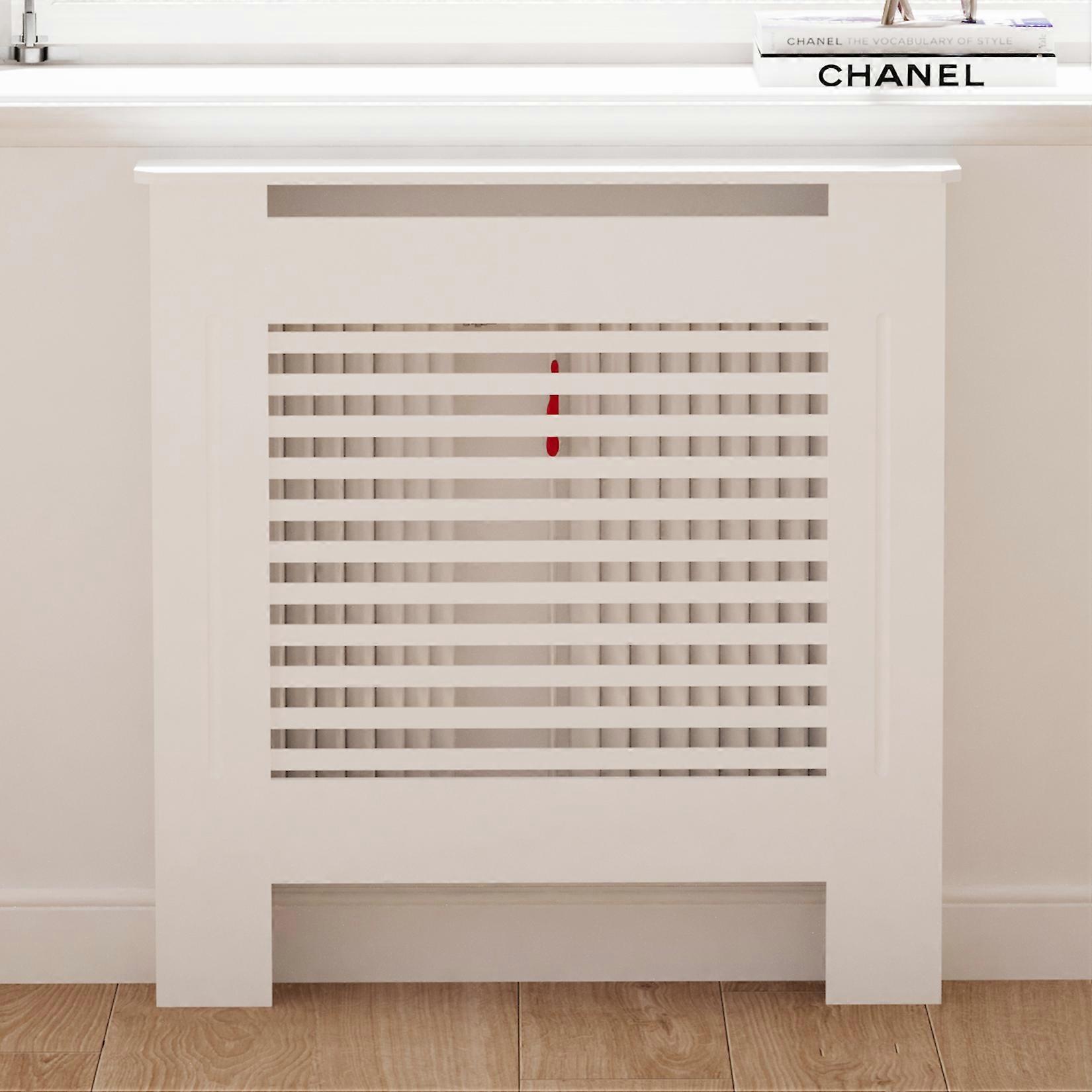 Unho 100cm Tall Radiator Cover Modern White Cabinet Horizontal MDF Slats Wood Grill Furniture 78 x 19 x 101.2 cm