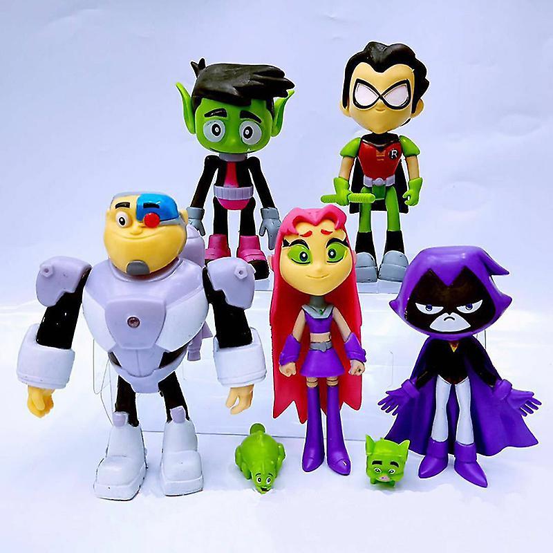 Unbrand 7pcs/set Teen Titans Go Robin Cyborg Beast Boy Raven Action Figure Toy Kid Gift Multicolor