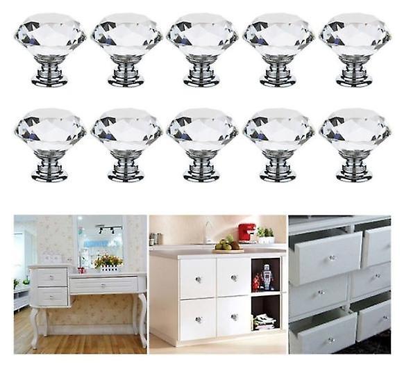 Heyone 12pcs 30mm Crystal Glass Cabinet Dresser Knob Diamond Drawer Door Knobs Pull Handles