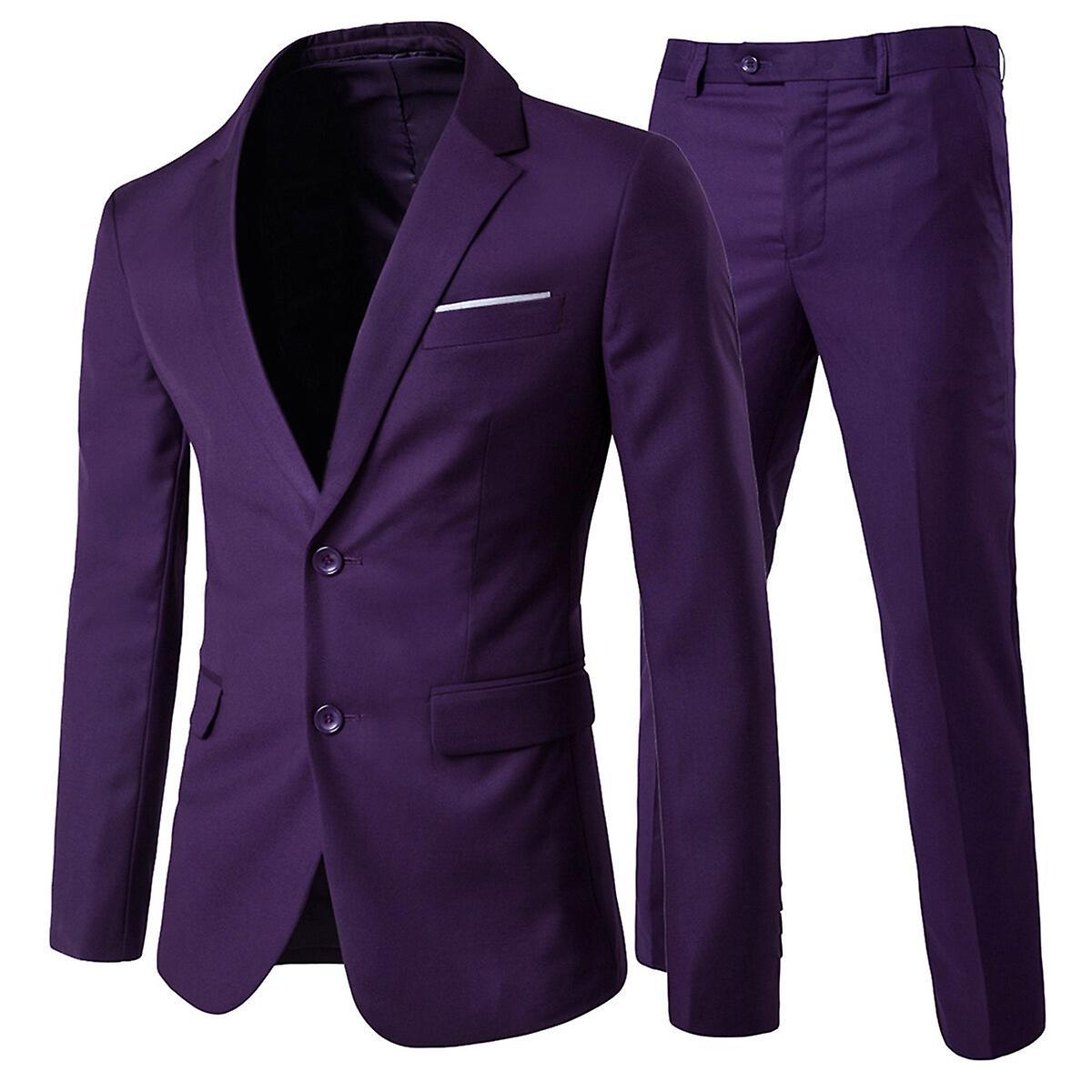 Allthemen Men's 2-Piece Suit, Two Button Slim Fit Business Wedding Blazer and Pants Purple M