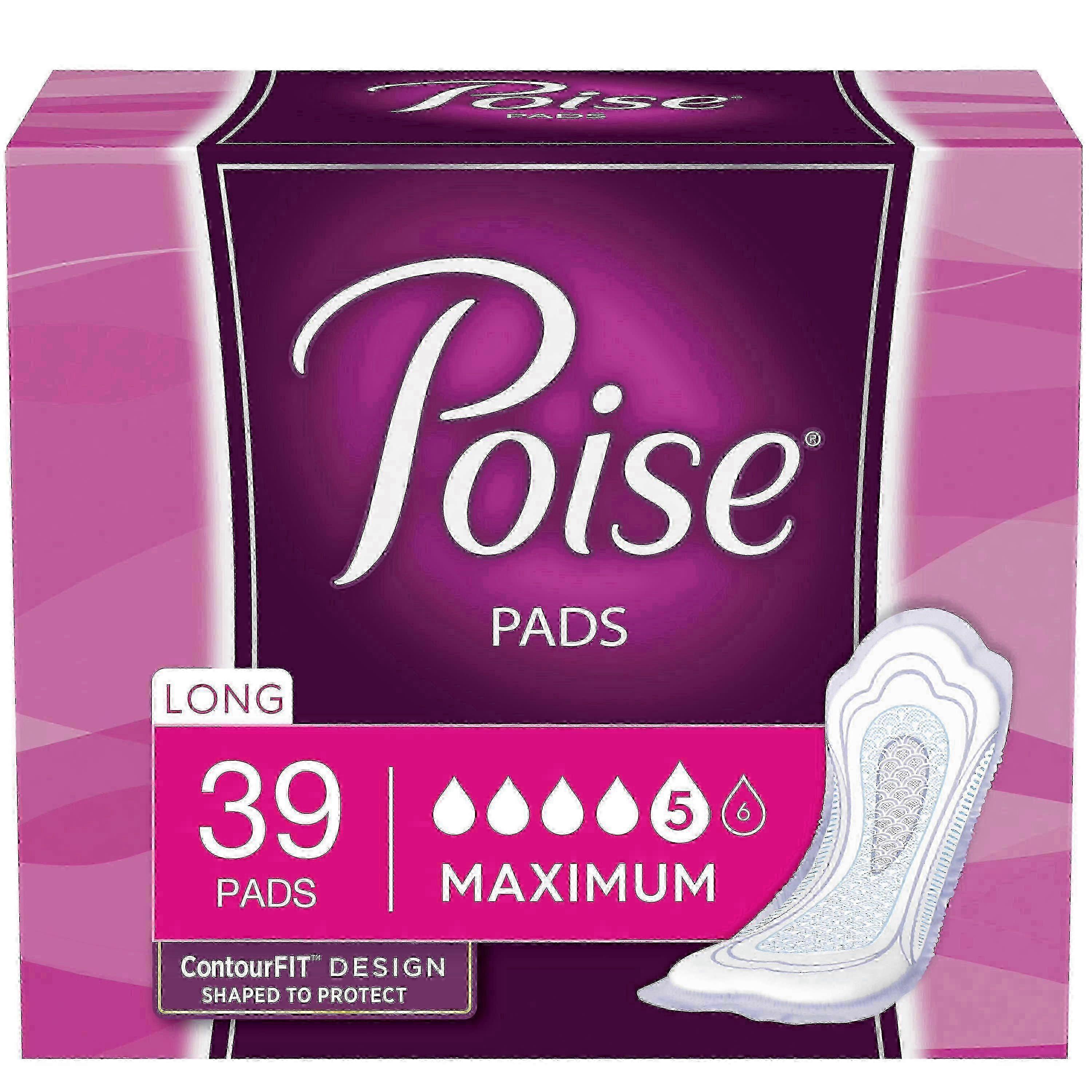 Poise Pads Women's Maximum, Long Postpartum Incontinence Pads, 39 Ea