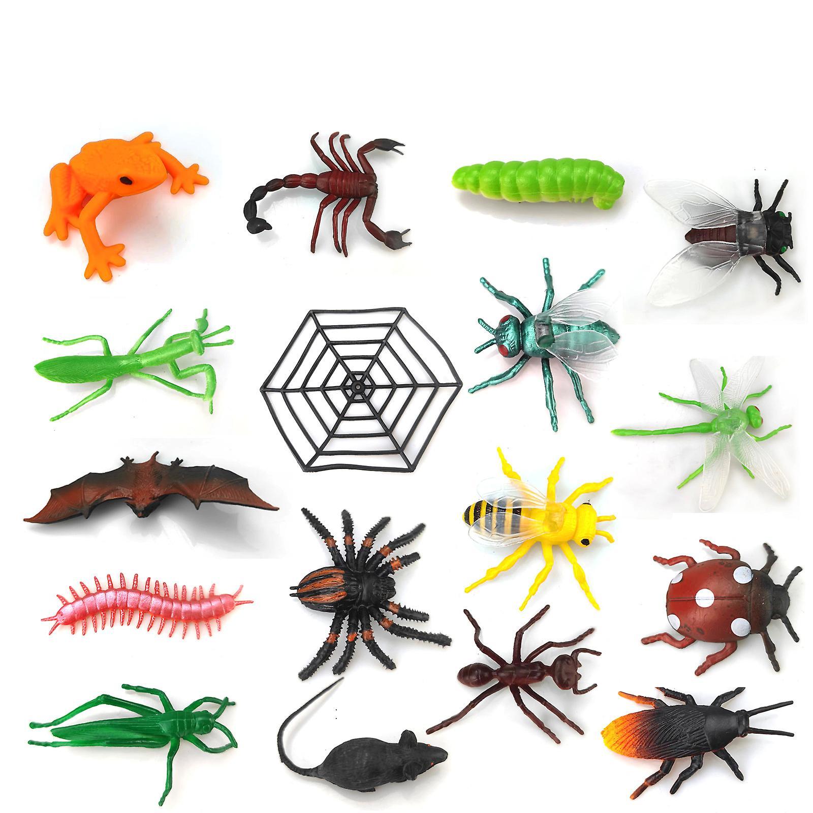 Guoxuan 12 Pcs Plastic Insects Lifelike Assorted Figures Realistic Insect Animal Model 17PCS