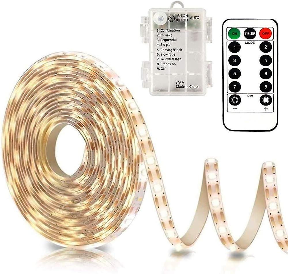 Yuzee 3m Battery Led Strip Lights With Remote Control, 90 Led Lights Strip Waterproof, 8 Modes, Dimmable, Timer, Self-adhesive