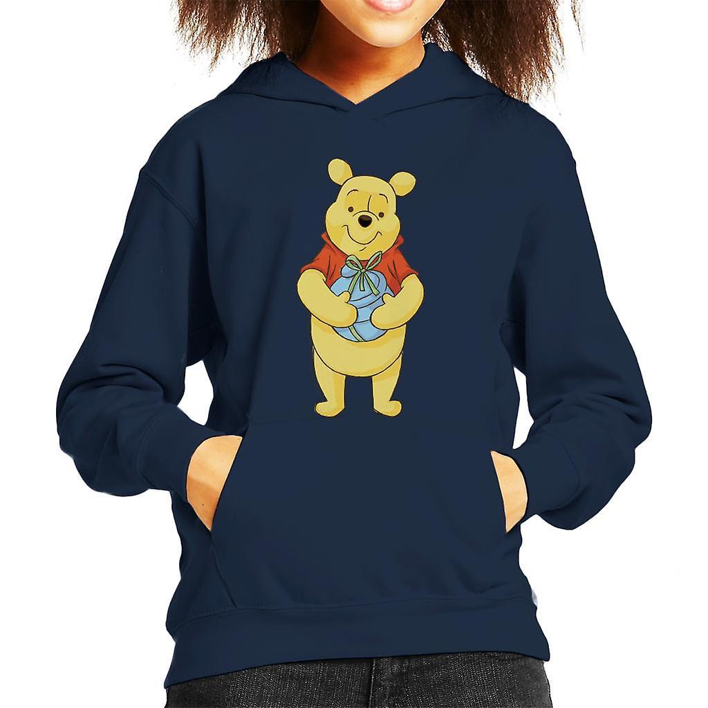 Disney Christmas Winnie The Pooh Holding Honey Pot Kid's Hooded Sweatshirt Navy Blue Small (5-6 yrs)