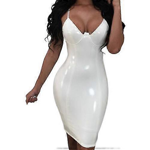 Walkbee Sexy Tight Dress Pvc Leather Tight Bag Hip Dress Short Skirt white L