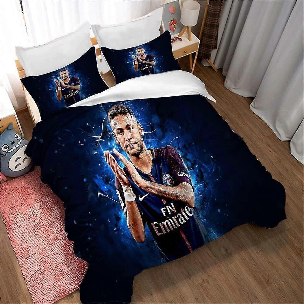 Kerota 3 Piece Bedding Set Football Neymar Duvet Cover and Pillowcases Soft Bedspread with Zipper Closure,Image 03) Single135x200cm