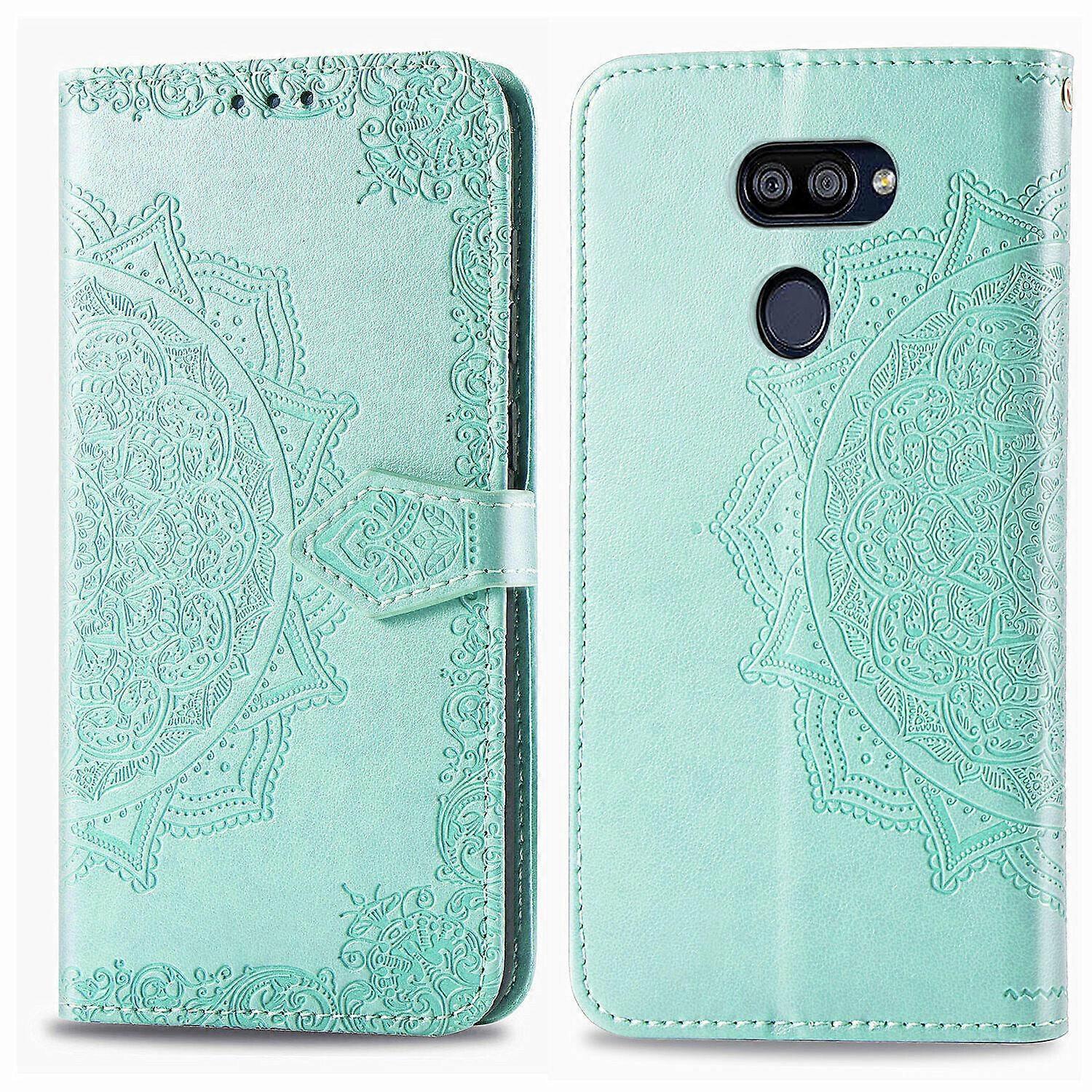 Gangxun Case for LG K40S Cover Emboss Mandala Leather Wallet Magnetic Flip Case Card Holder Slots - Green A