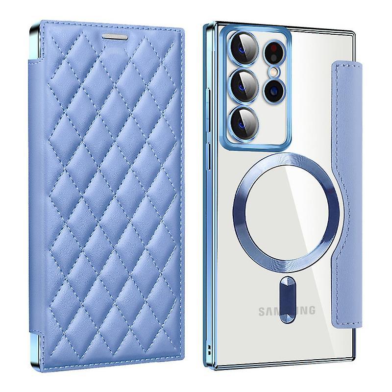 For Samsung Galaxy S24 Ultra Leather Case, [compatible With Magsafe]shockproof Protective Mobile Phone Case blue